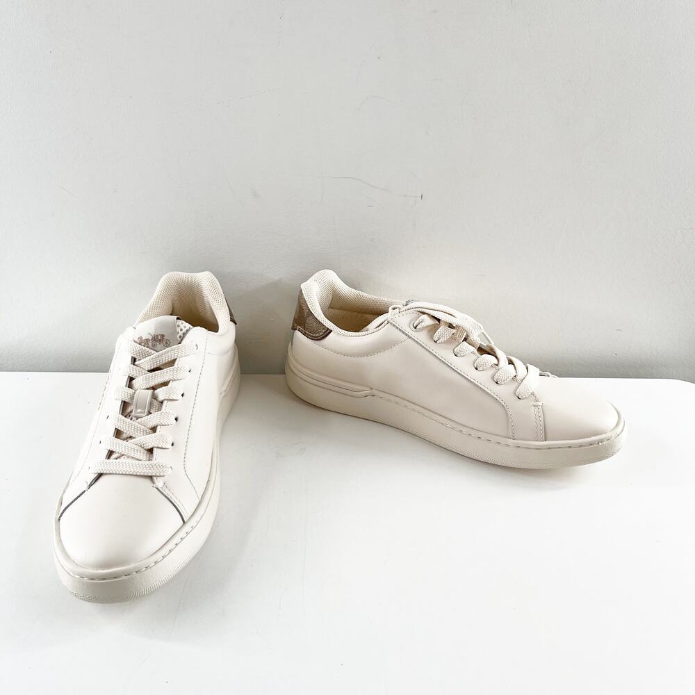 Coach Cream White Leather Low Top Sneakers with Tan Heel - Picture 8 of 8